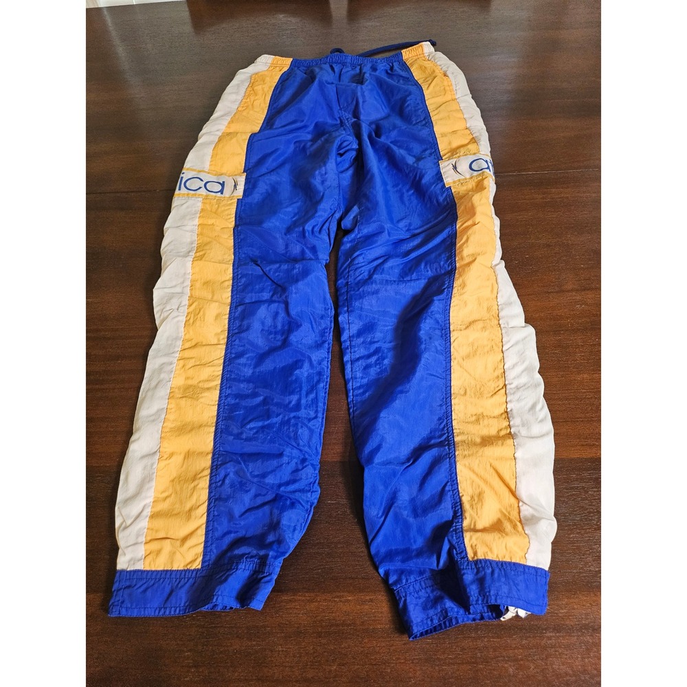 Vintage Atletica Track Pants Mens L Blue Yellow Colorblock Nylon Windbreaker